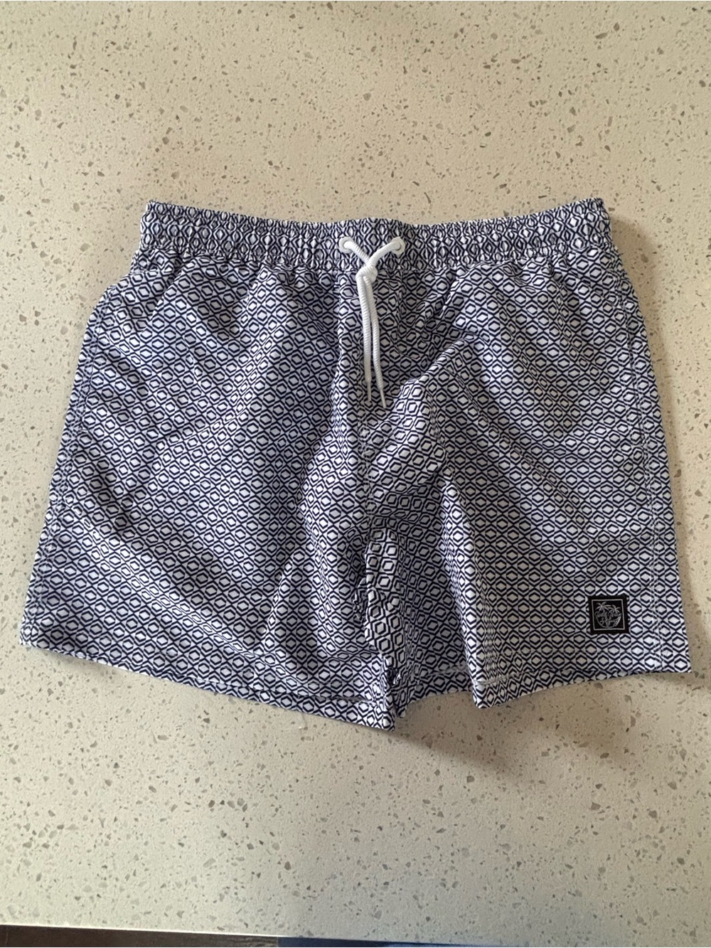 Men's Geometric Navy Swim Shorts with Drawstring